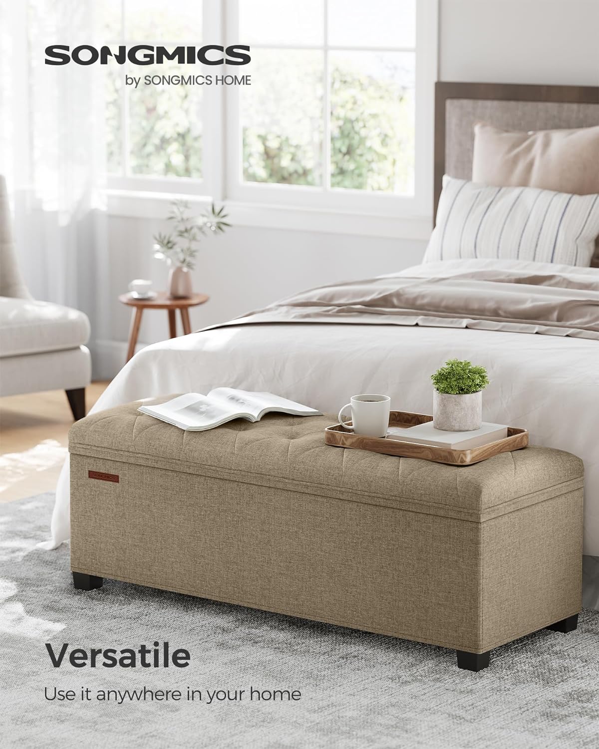 SONGMICS Storage Ottoman Bench, Foot Rest with Legs, 15.7 x 43.3 x 15.7 Inches, End of Bed Bench