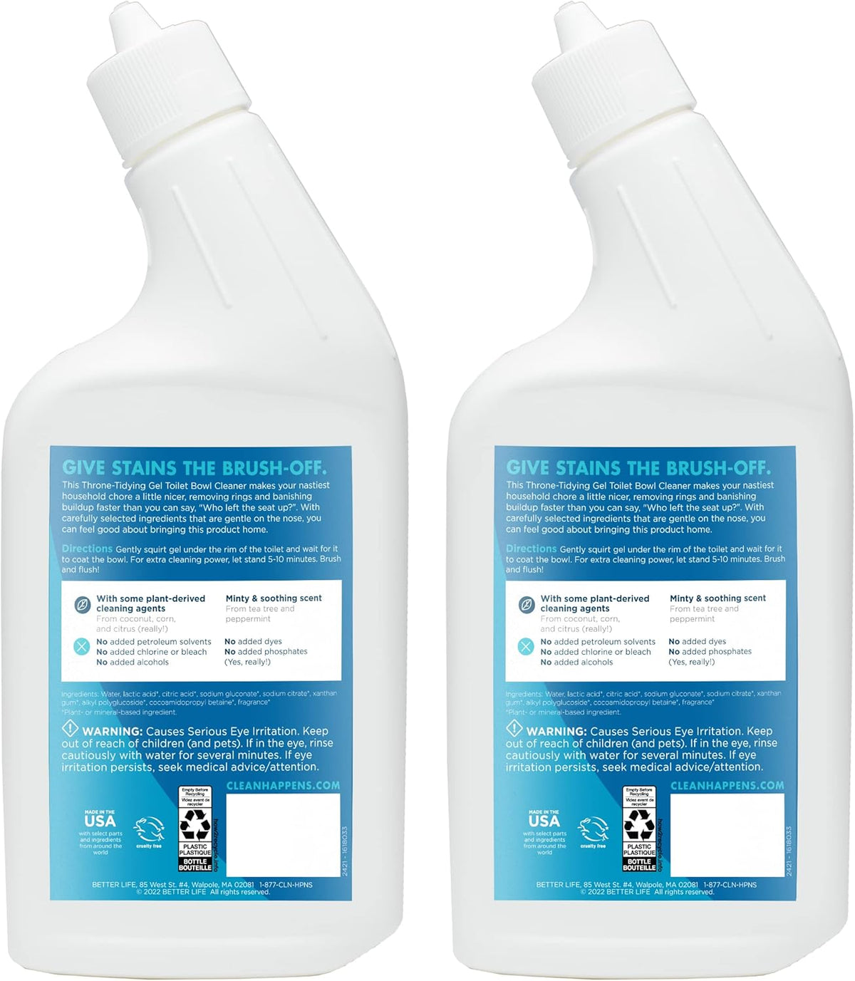 Better Life Toilet Bowl Cleaner, Plant-derived, Stain & Odor Remover, Tea Tree & Peppermint Scent