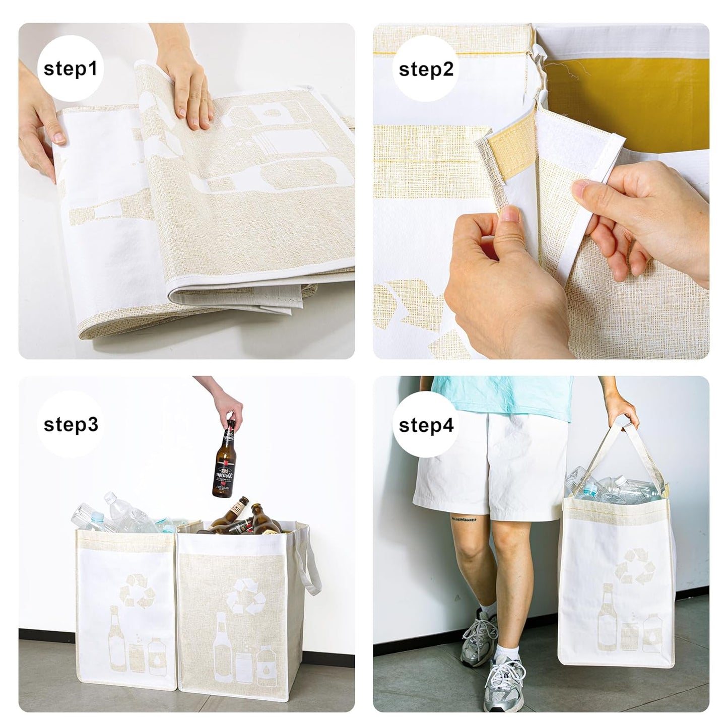 Recycle Waste Bag for Kitchen Home- Indoor Recycling Bins Trash Sorting Organizer, Reusable and