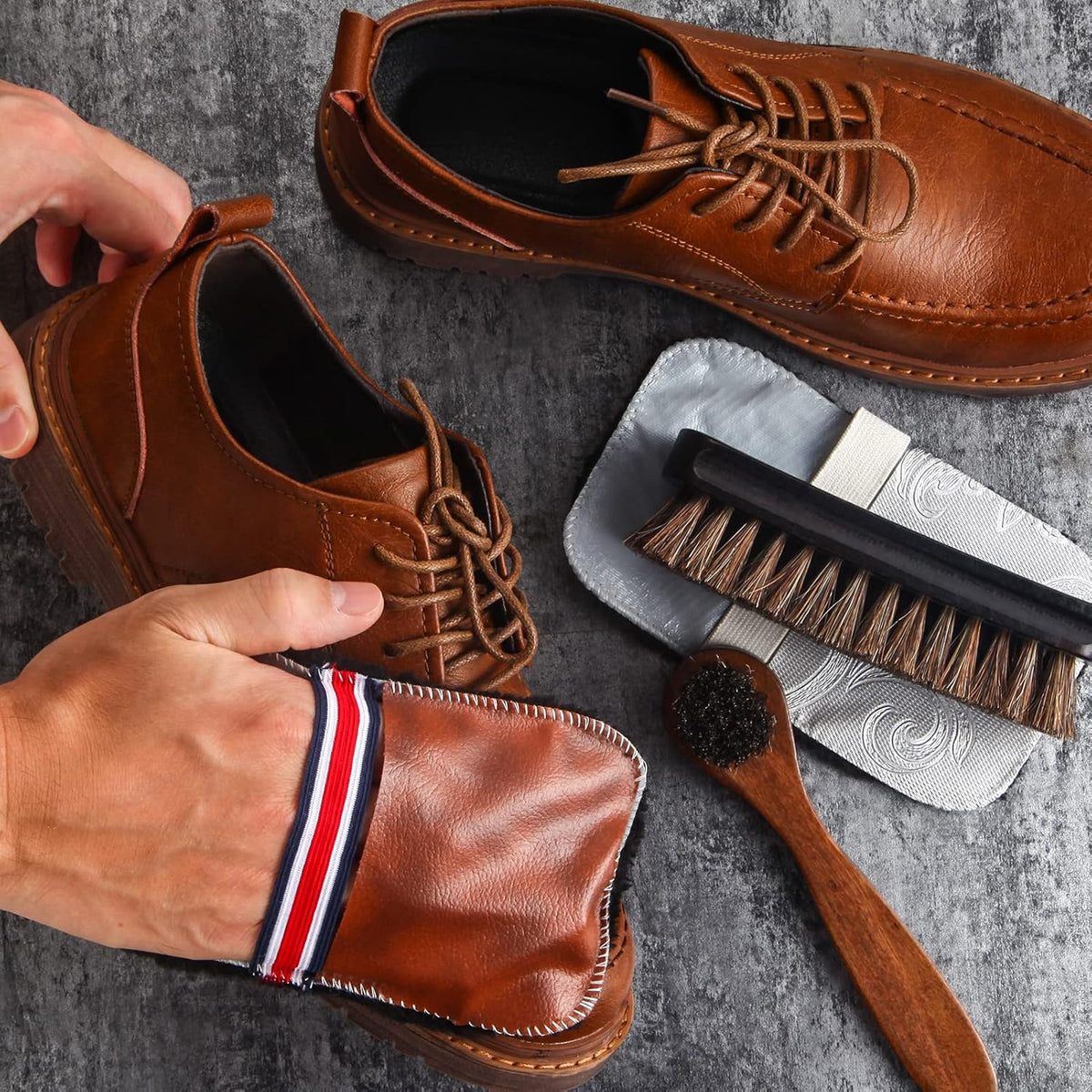 4 Pcs Horsehair Shine Shoes Brush Kit Polish Dauber Applicators Cleaning Leather Shoes Boots Care