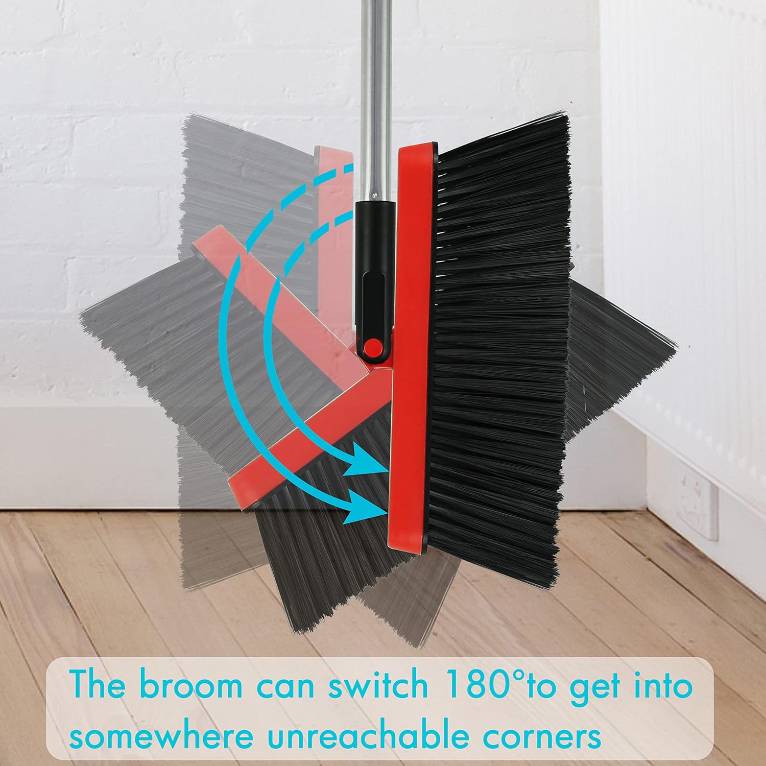 PHYEX 2-Pack Broom and Dustpan Combo Set, with 48" Adjustable Long Stainless Handles, Stand Up