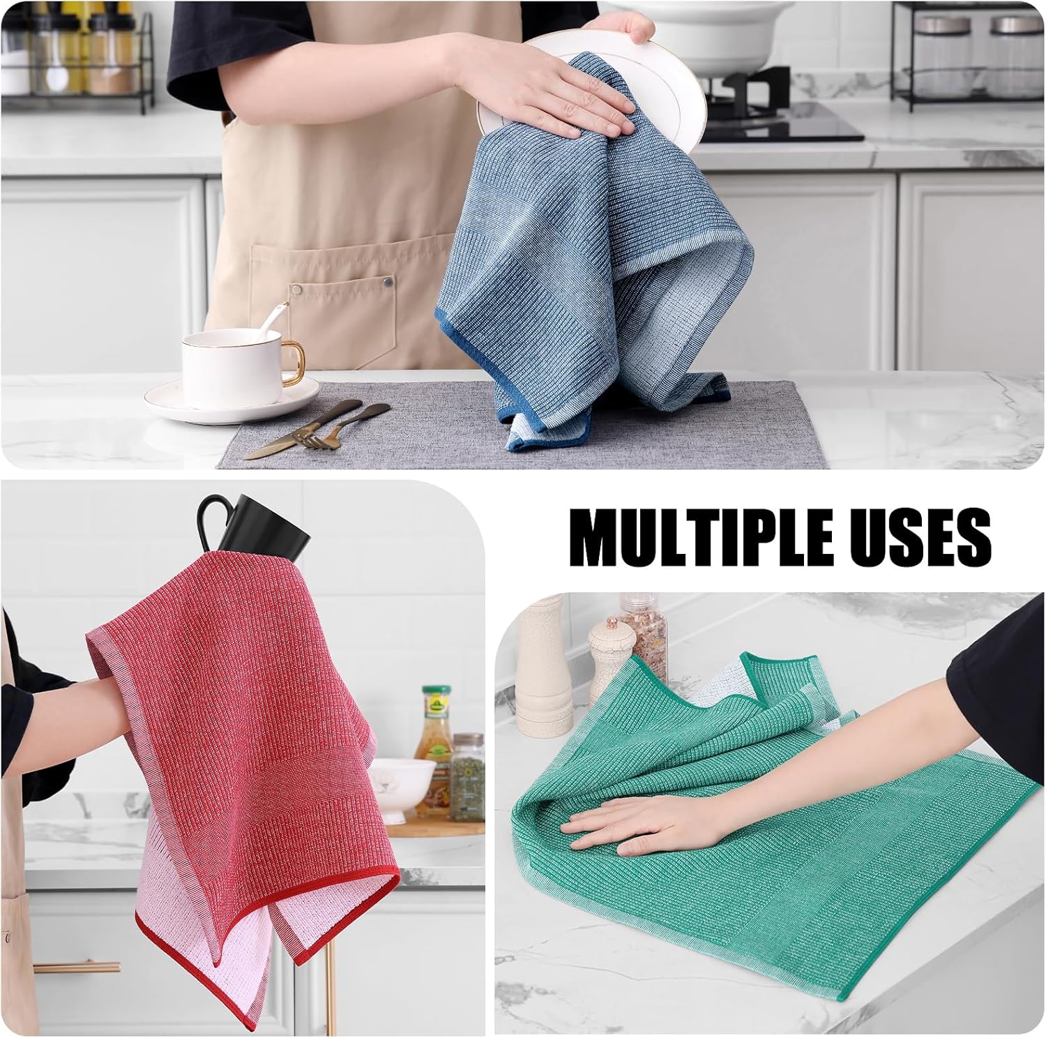 Homaxy Premium Kitchen Towels(18”x 28”, 12 Pack), Large Cotton Kitchen Hand Towels, Flat and Terry