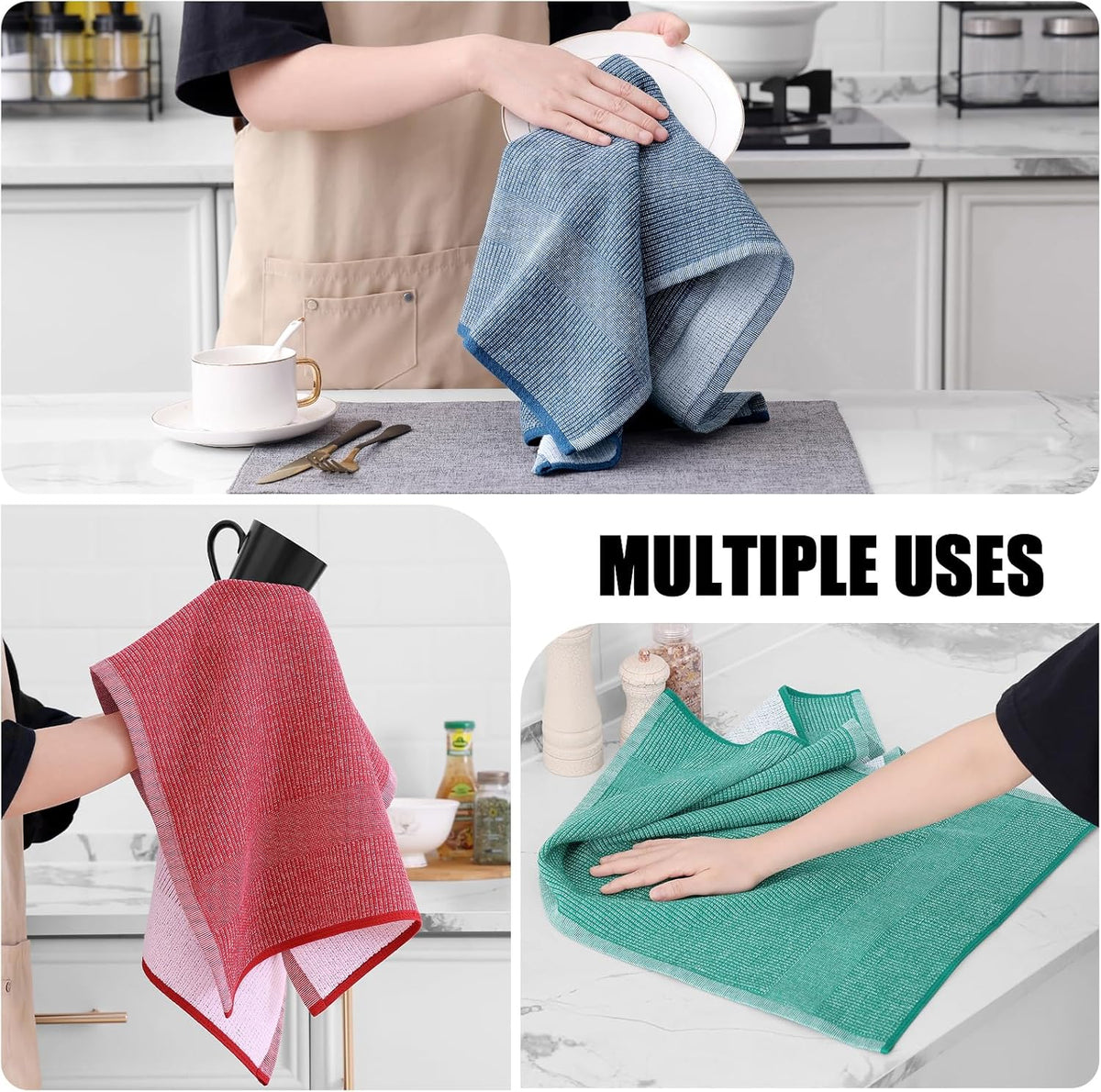 Homaxy Premium Kitchen Towels(18”x 28”, 6 Pack), Large Cotton Kitchen Hand Towels, Flat and Terry