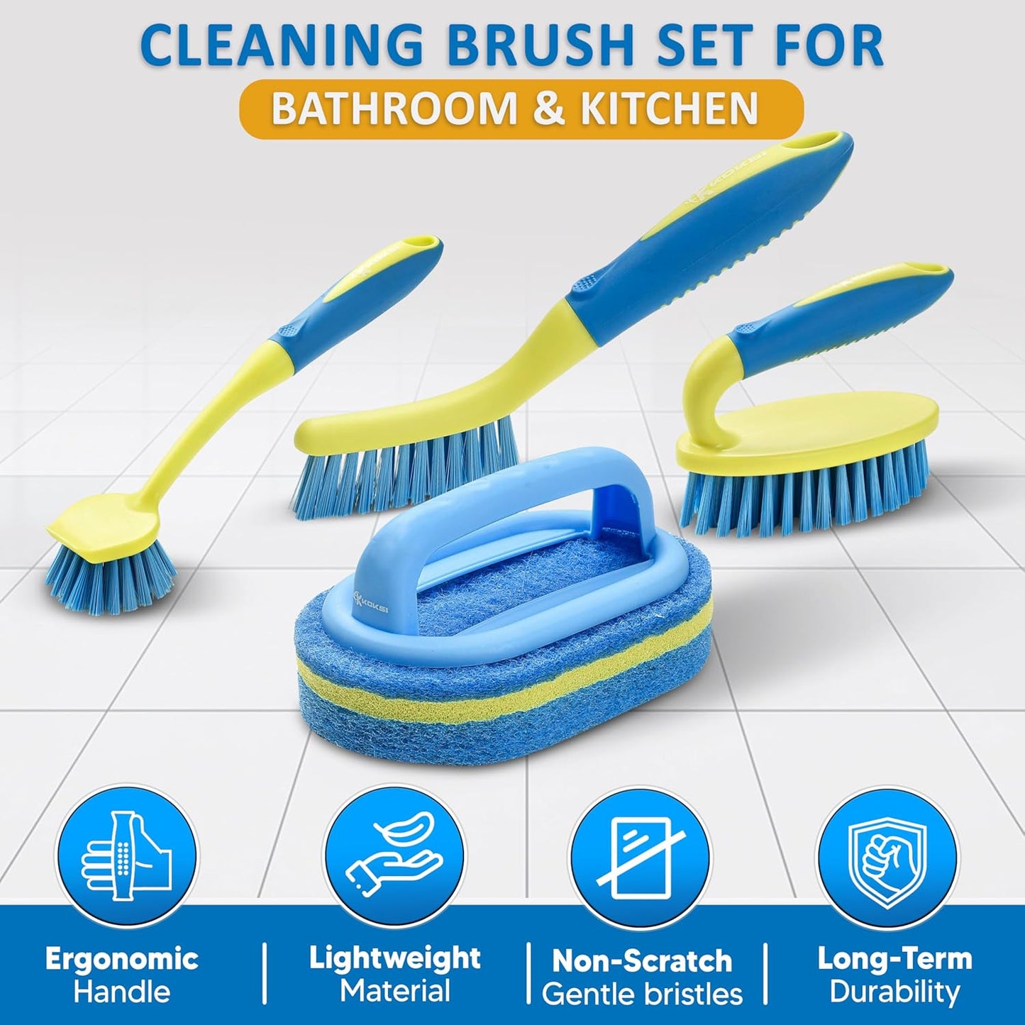 Scrub Brush Set for Bathroom Kitchen Bathtub Toilet Deep Cleaning Brush Tools All Purpose Cleaner