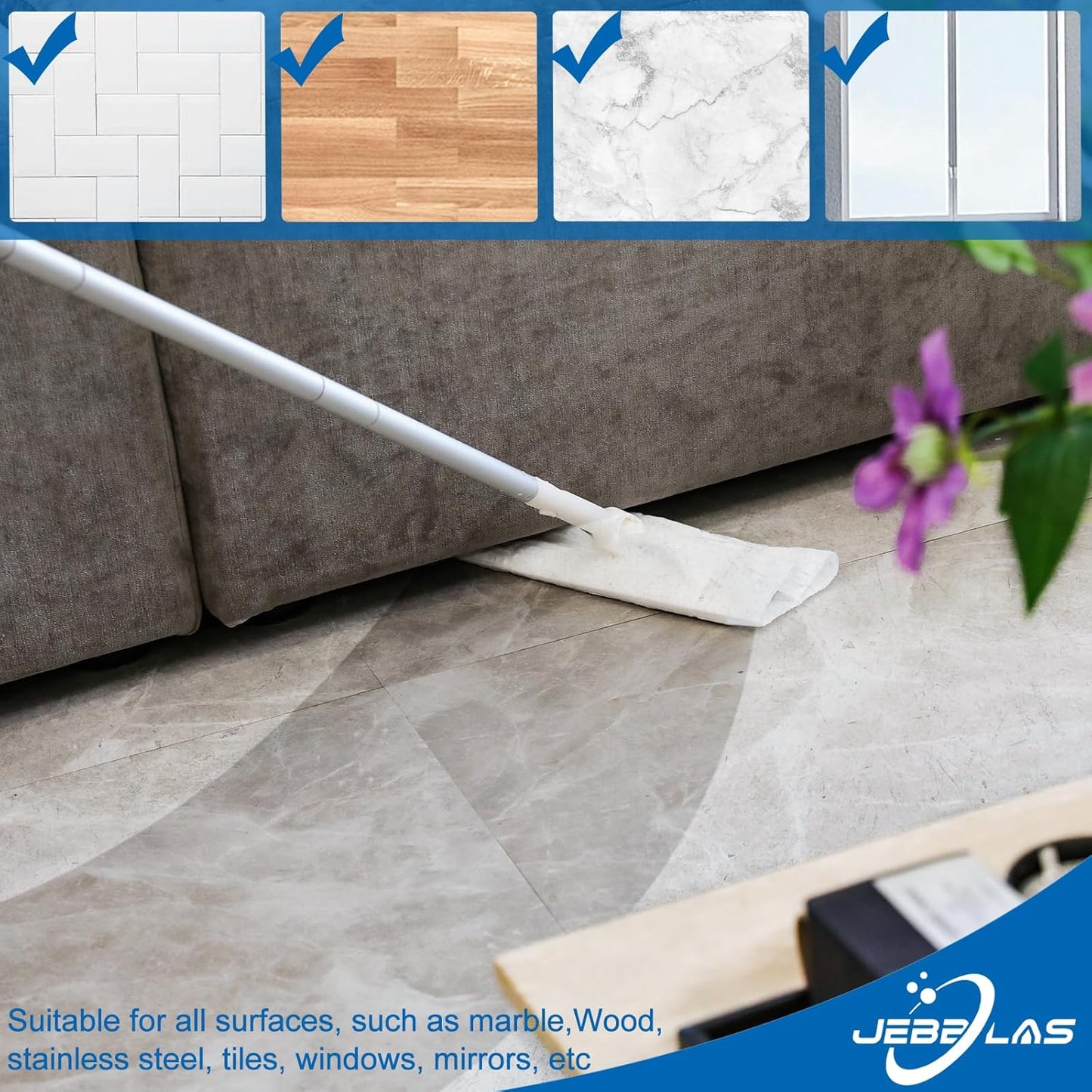 JEBBLAS Disposable Mop Cloth Dry Sweeping Pad for Floor Mop Sweeping Cloths Multi Surface Refills