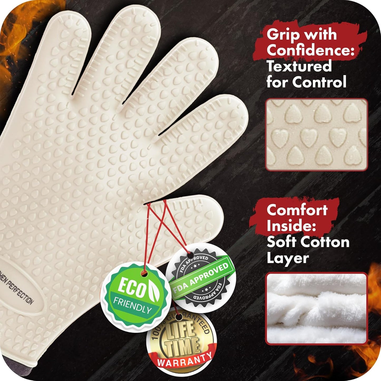 KITCHEN PERFECTION Silicone Smoker Oven Gloves For Women -Extreme Heat Resistant BBQ Gloves -Handle