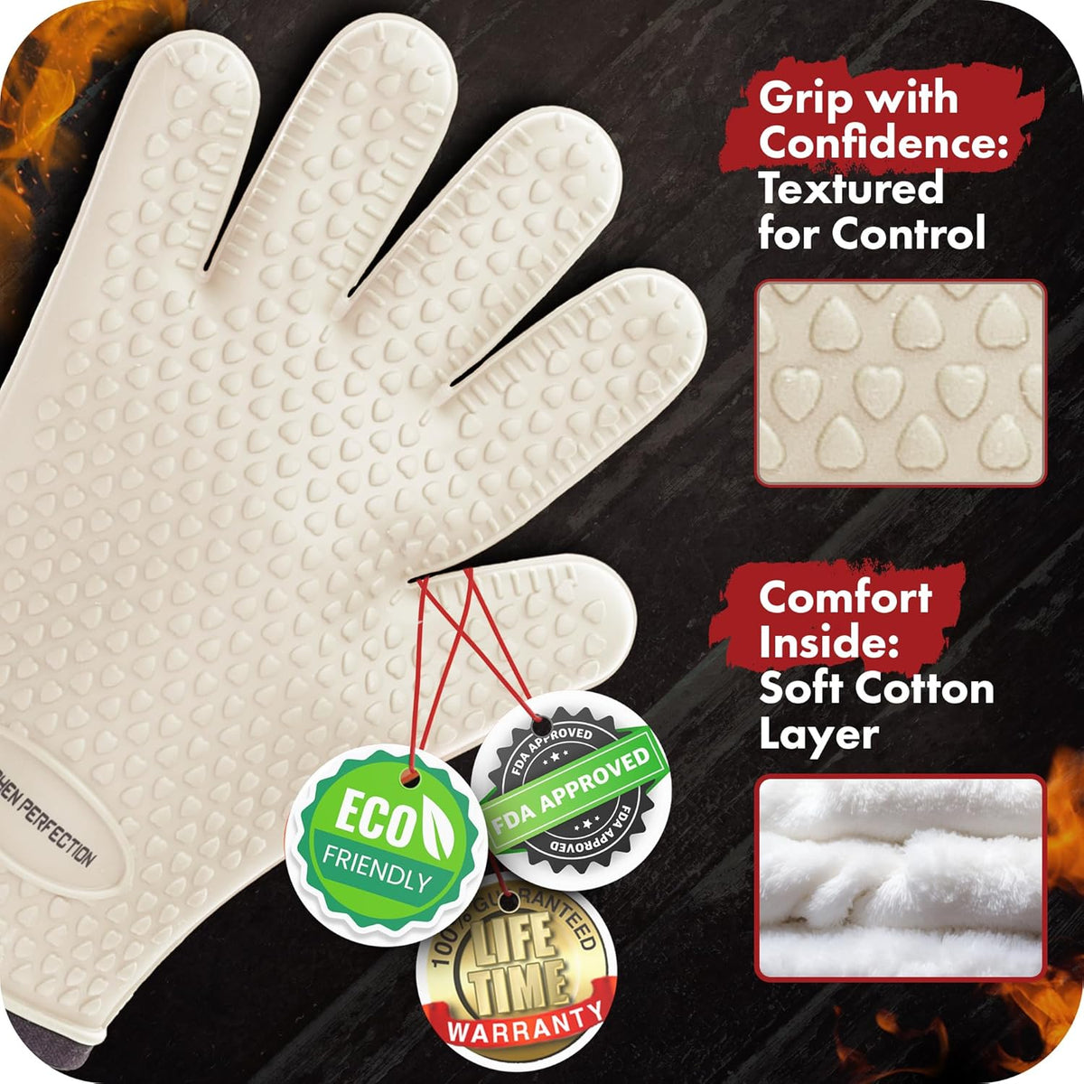 KITCHEN PERFECTION Silicone Smoker Oven Gloves For Women -Extreme Heat Resistant BBQ Gloves -Handle