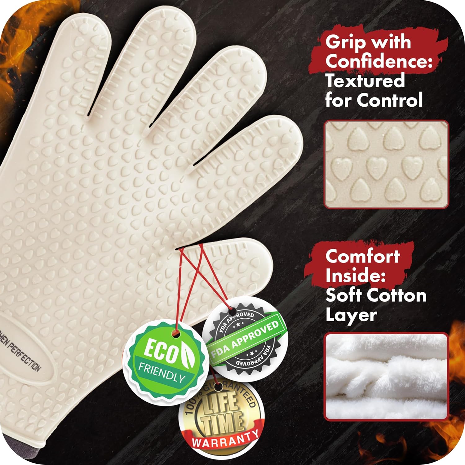 KITCHEN PERFECTION S Silicone Smoker Oven Gloves for Women -Extreme Heat Resistant BBQ Gloves