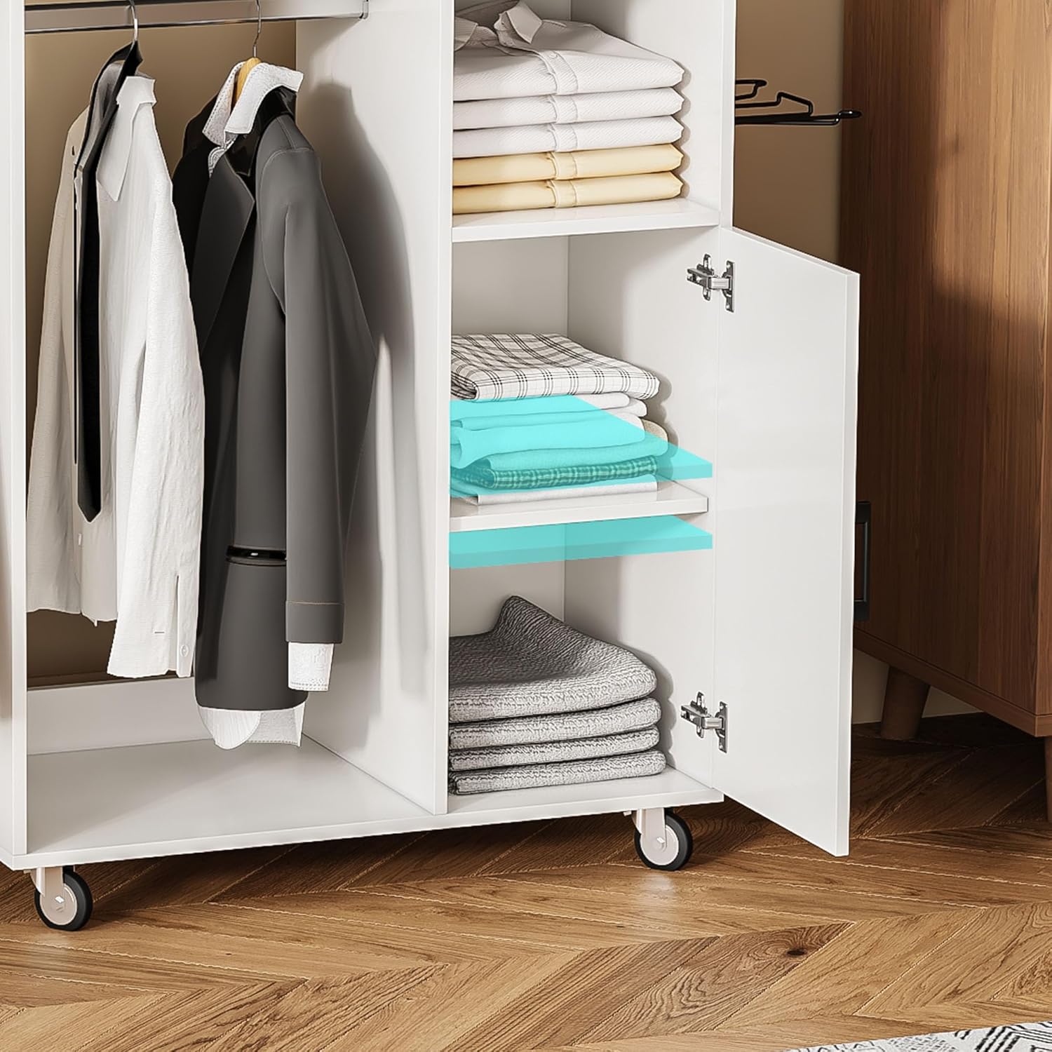 Rolling Ironing Board with Storage Cabinet, Multipurpose Wooden Ironing Cabinet with Wheels