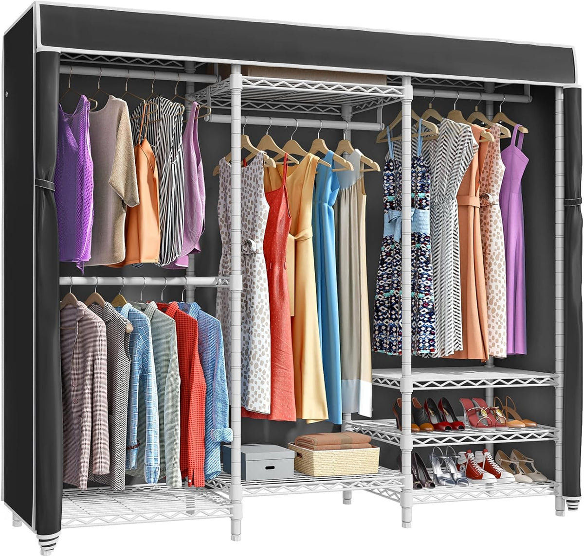 VIPEK V5C Bedroom Armoires Portable Clothes Closet Rack, White Metal Clothing Rack with Black