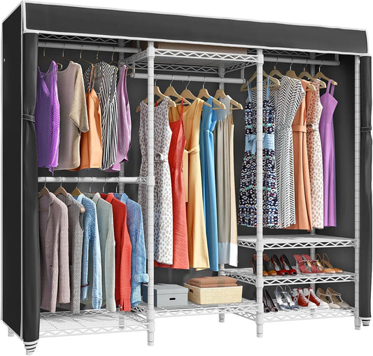 VIPEK V5C Bedroom Armoires Portable Clothes Closet Rack, White Metal Clothing Rack with Black