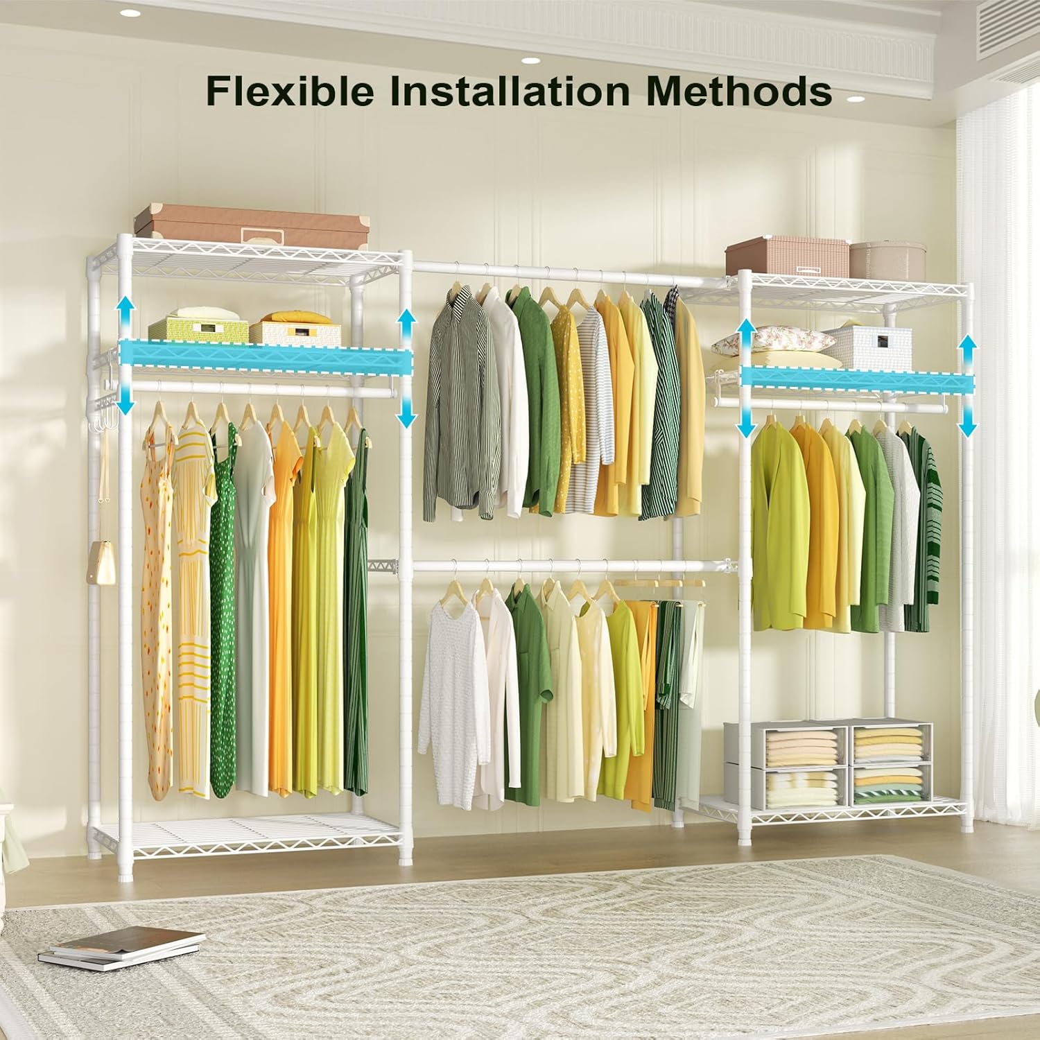 Ulif E1 Heavy Duty Closet Garment Rack, 6 Tiers Adjustable Metal Freestanding Expandable Clothing