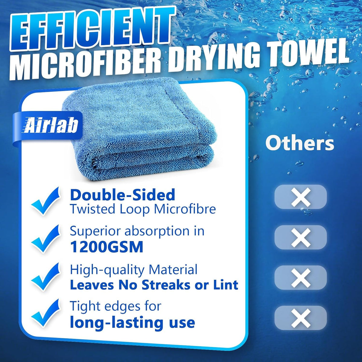 Airlab Car Drying Towel Microfiber Towels for Cars 1200 GSM Wash Auto Detailing Supplies Twist Pile