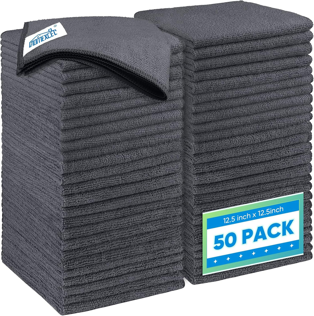HOMEXCEL Grey Microfiber Cleaning Cloth 50 Pack, 12.5 x 12.5 inch Microfiber Towels for Cars, Ultra