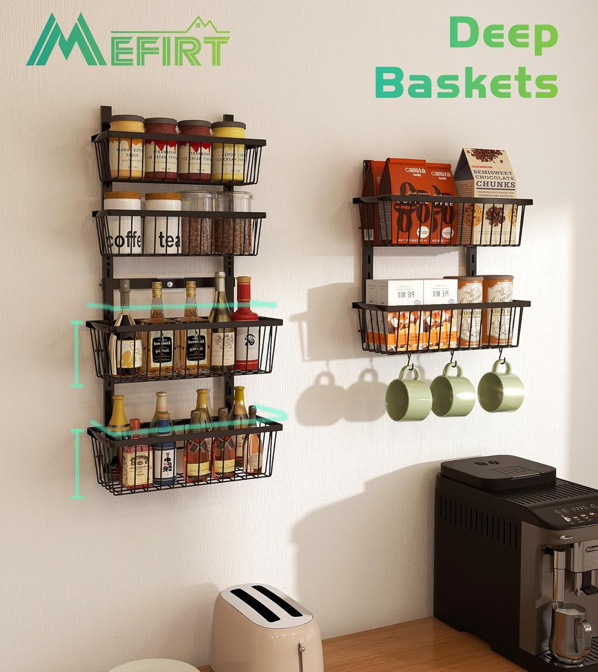 12 Inch Wide Narrow Over The Door Pantry Organizer, Pantry Organization and Storage, Black Metal
