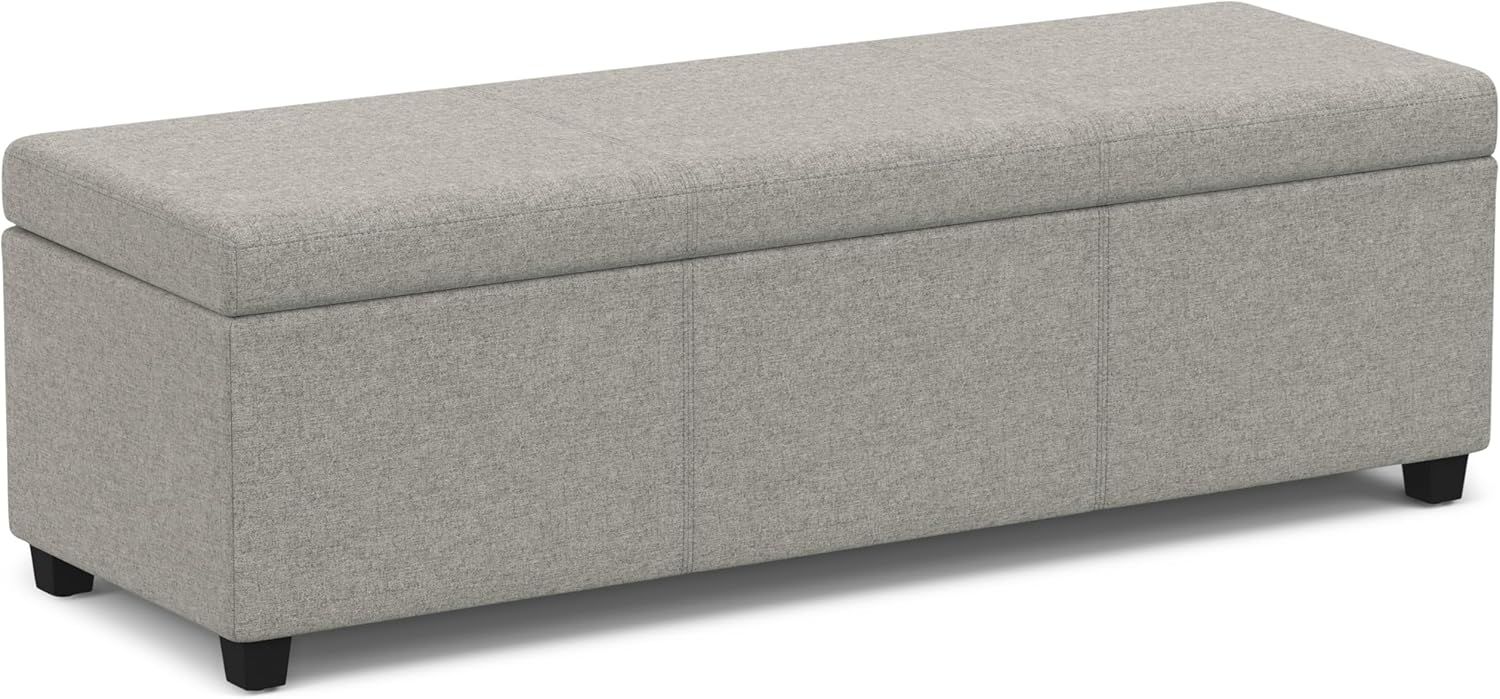 SIMPLIHOME Avalon 54 inch Wide Contemporary Rectangle Extra Large Storage Ottoman Bench in Cloud