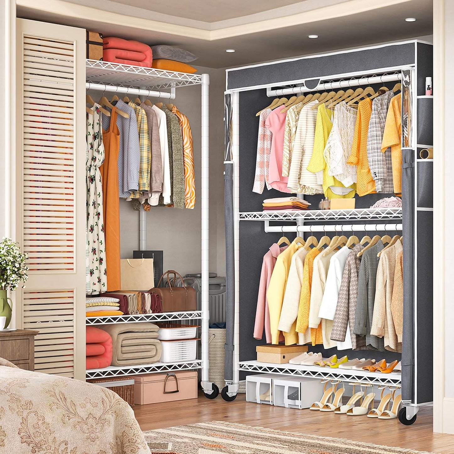 Raybee Heavy Duty Clothes Rack with Cover, 81" H Clothing Racks for Hanging Clothes, Portable with