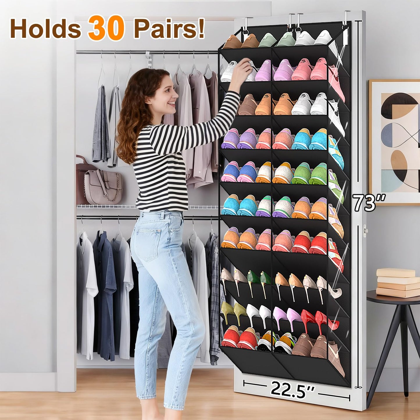 UVIAHOMI 20-30 Pairs Over the Door Shoe Organizer, Clear Pockets Hanging Shoe Storage for Closet