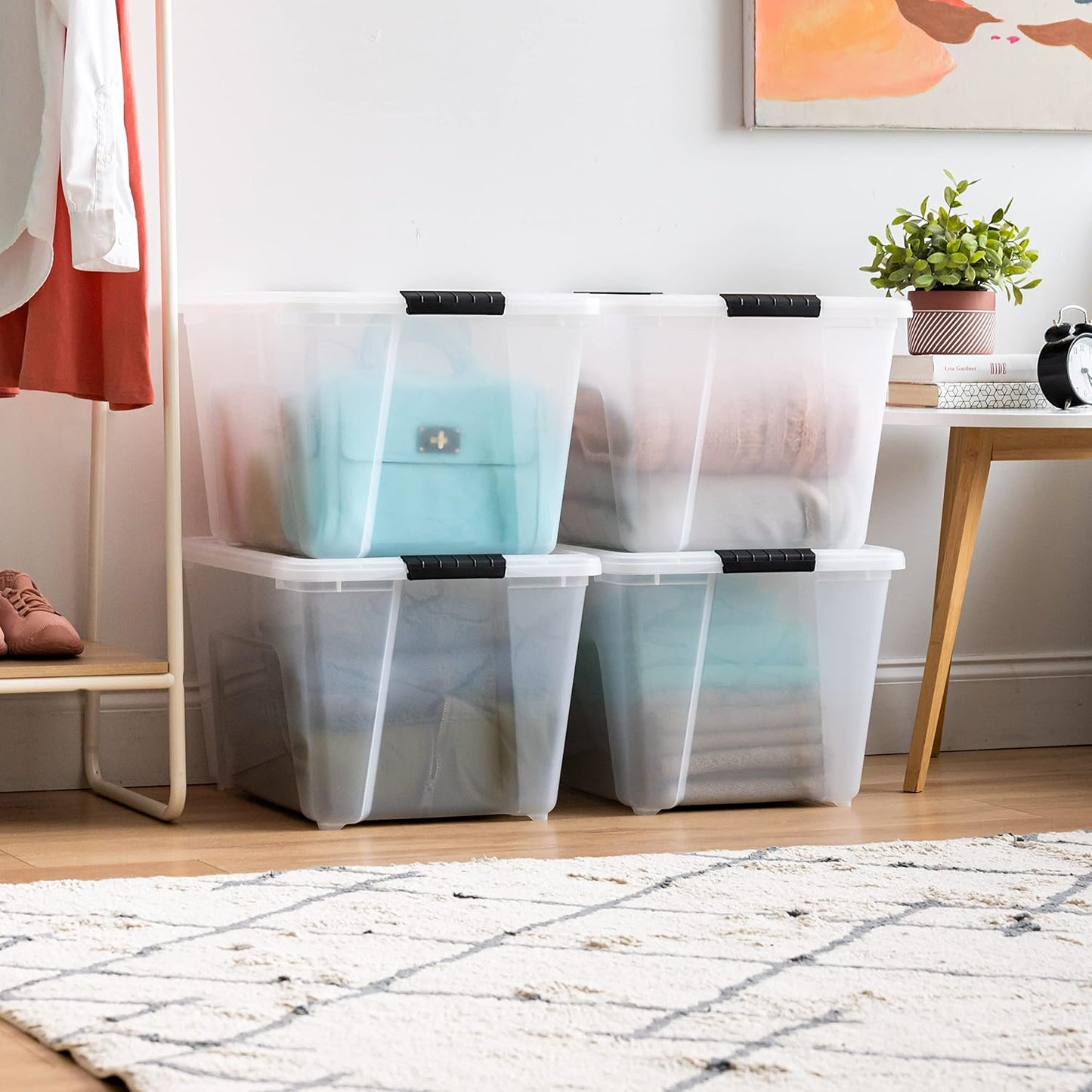IRIS USA 54 Qt Stackable Plastic Storage Bins with Lids, 4 Pack - BPA-Free, Made in USA