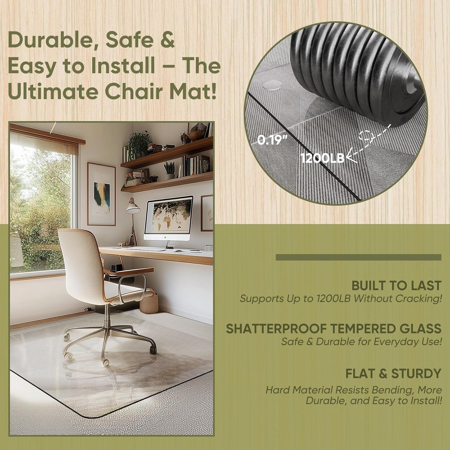 Office Chair Mat for Carpet & Hardwood, Upgraded 45" x 45" Tempered Glass Chair Mat for Office