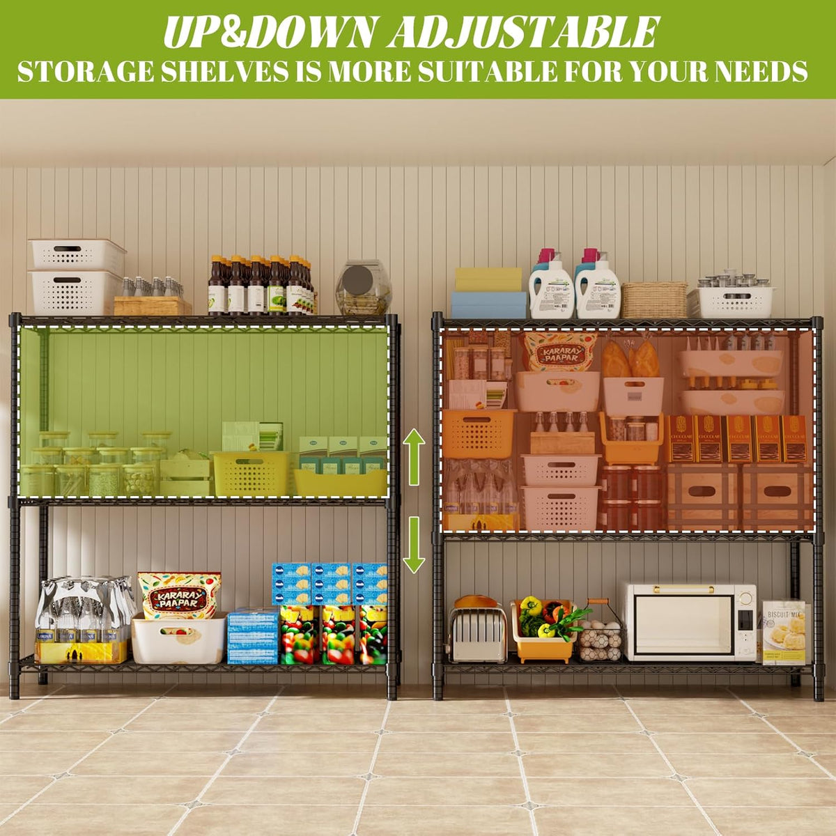 Storage Shelves, 48" L x 20" W x 47" H Heavy Duty Garage Wire Shelving Unit Loads 1200LBS, 3-Tier