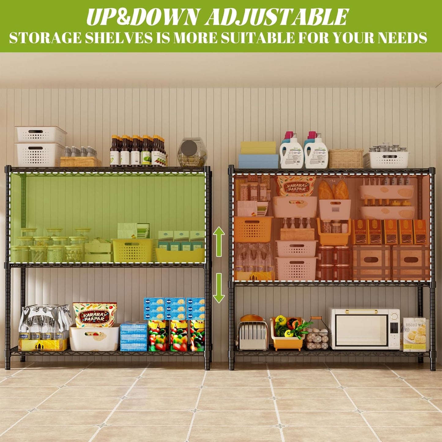 Storage Shelves, 4 PCS 48" L x 20" W x 47" H Heavy Duty Garage Wire Shelving Unit Loads 1200LBS