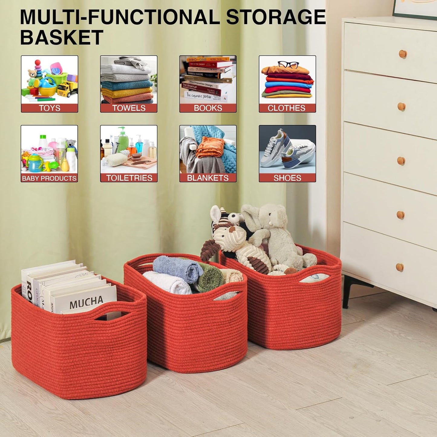 Storage Baskets for Organizing, Storage Basket for Shelves, Toy Towel Basket for Bathroom Nursery