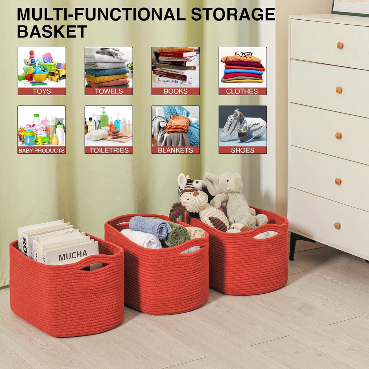 Storage Baskets for Organizing, Storage Basket for Shelves, Toy Towel Basket for Bathroom Nursery