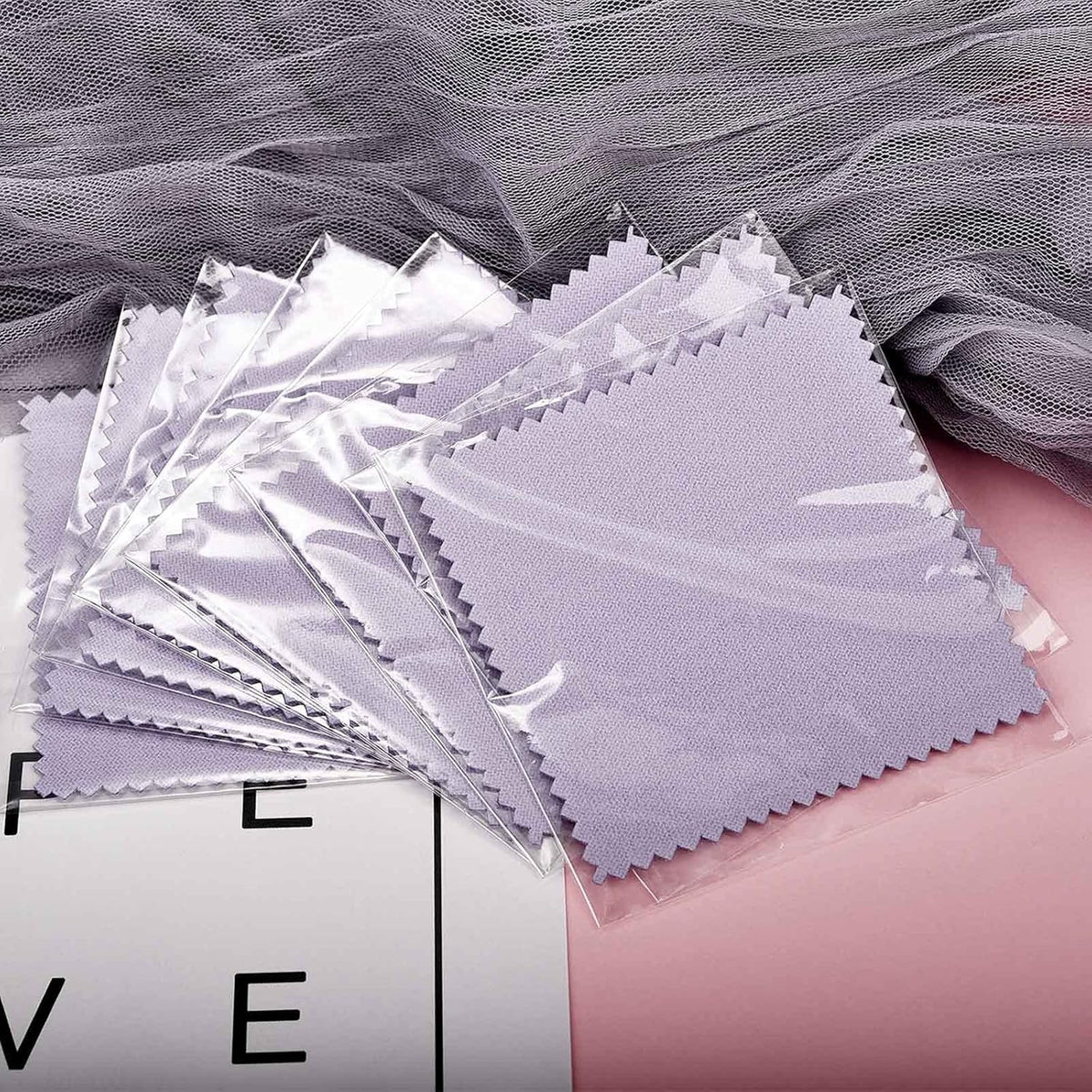 SEVENWELL 50pcs Jewelry Cleaning Cloth Purple Polishing Cloth for Sterling Silver Gold Platinum