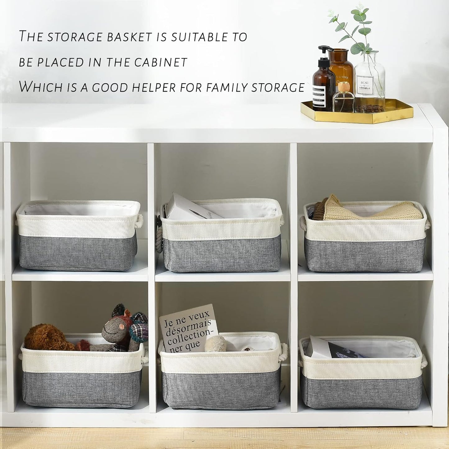 TcaFmac Small Storage Baskets for Shelf 6 Pack Canvas Storage Basket with Handles Fabric Storage
