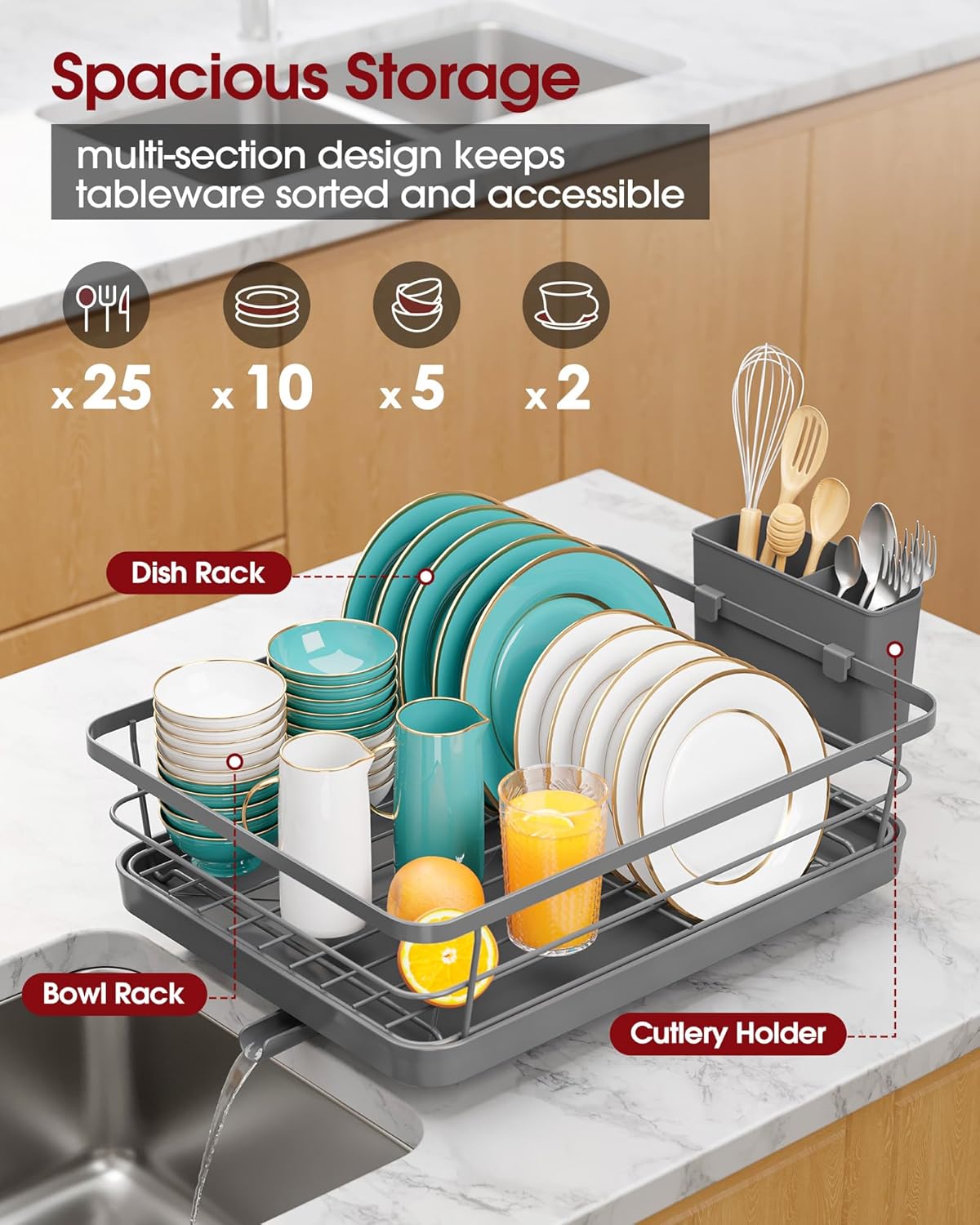 Stainless Steel Dish Drying Rack for Kitchen Counter, Sink Organization and Storage Essentials with