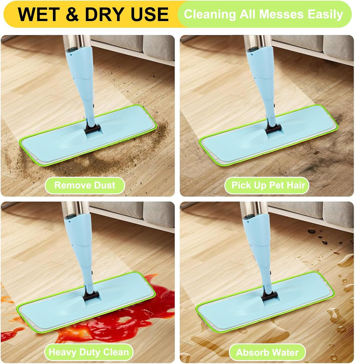 16.5 inch Reusable Mop Pads Microfiber Spray Mop Replacement Heads for Wet/Dry Mops Compatible with