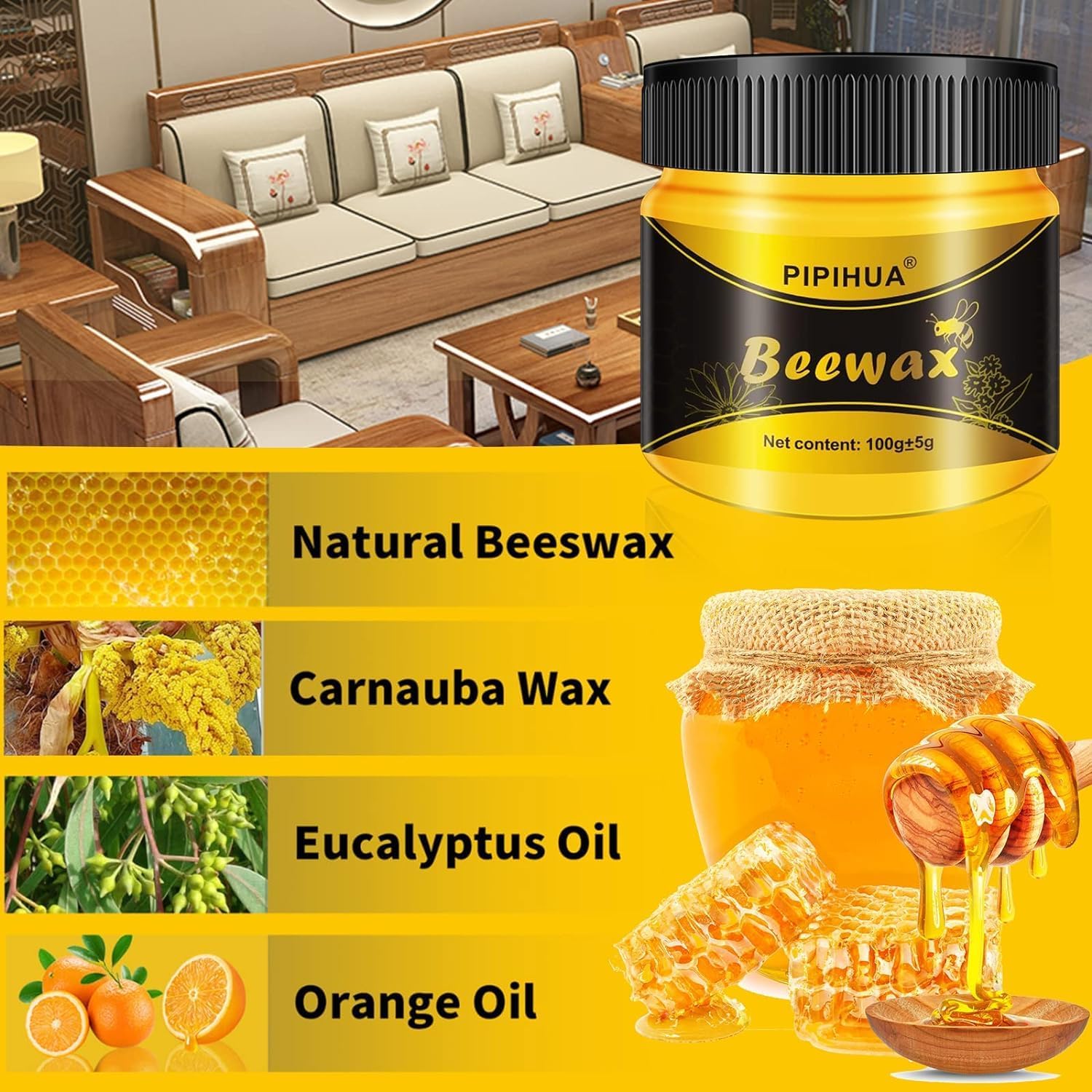PIPIHUA Beeswax Polish and Conditioner for Wood Furniture - Waterproof & Restorer Wood Wax