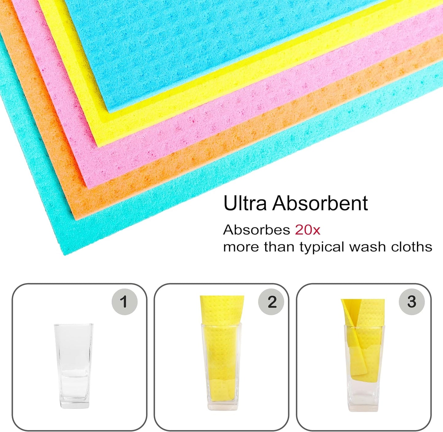 AMOUR INFINI Swedish Dishcloth Cellulose Sponge 8 Pack - No Odor, Resuable and Absorbent Cleaning