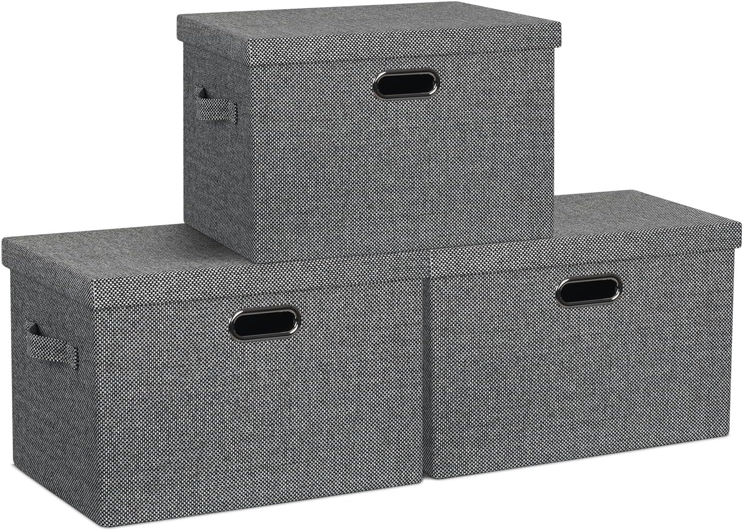 Large 17" 36 Quart Collapsible Stackable Storage Bins with Lids, 3 Packs Black and White Mix Linen
