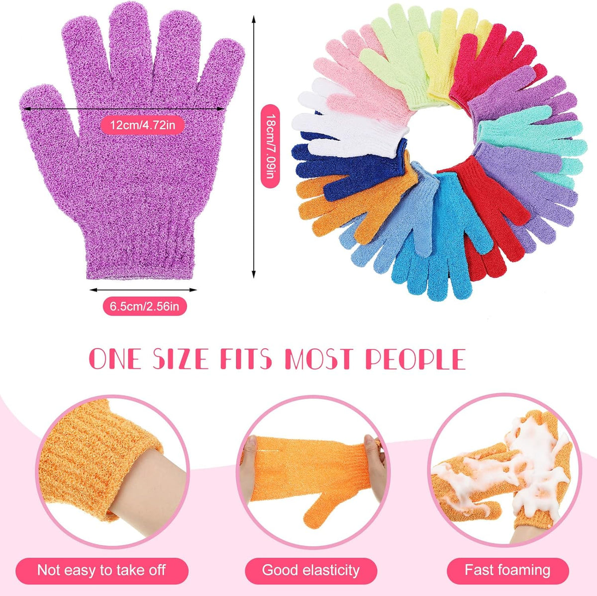 150 Pcs Exfoliating Gloves Bulk for Body Double Sided Exfoliating Shower Gloves for Women Nylon