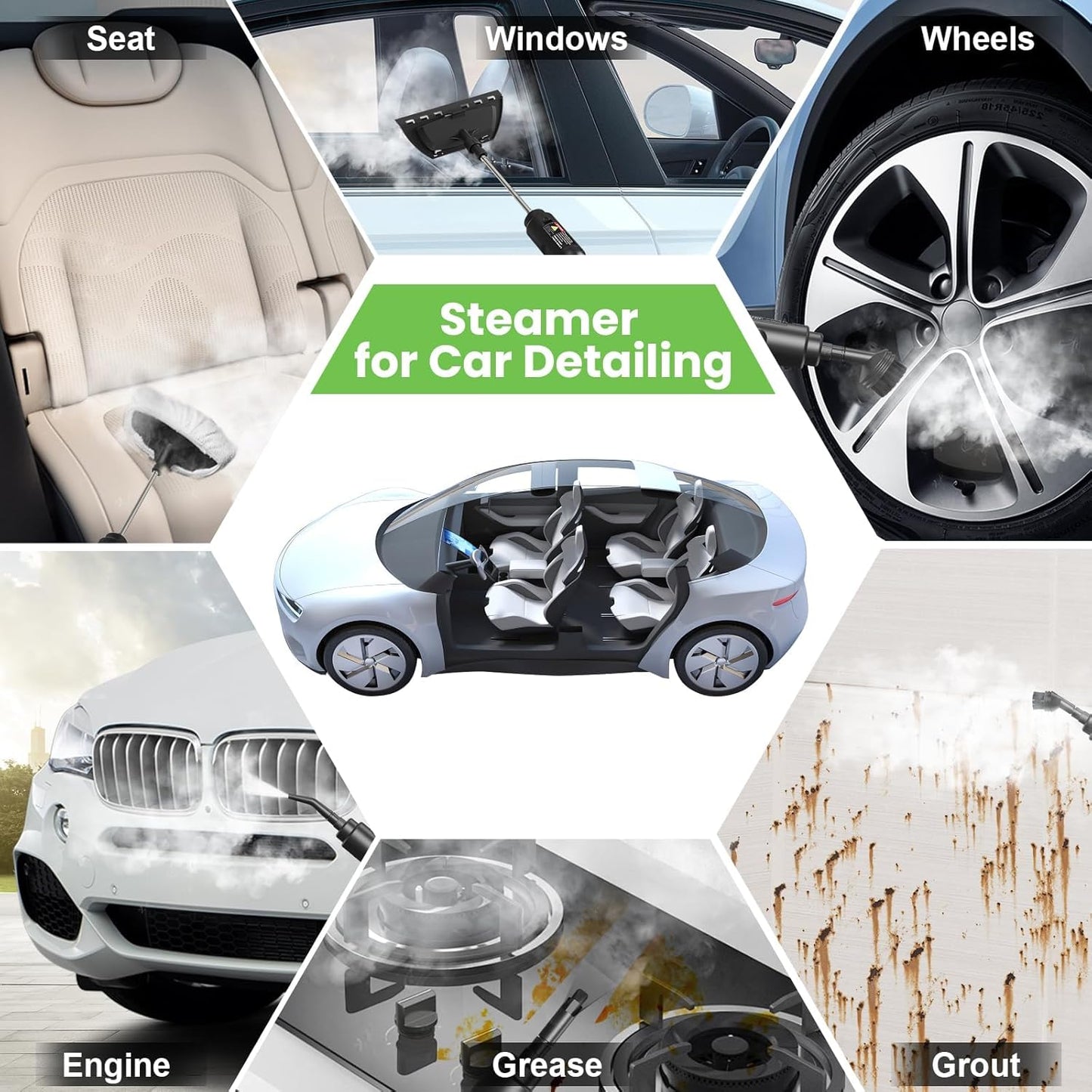 Handheld Steam Cleaner for Home, 2500W High Pressure Steam Cleaner for Car Detailing, 3 Steam