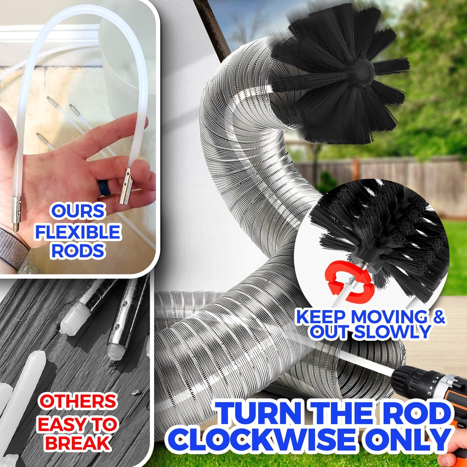 Holikme Dryer Vent Cleaner Kit Dryer Cleaning Tool Include Dryer Vent Brush, Omnidirectional Blue