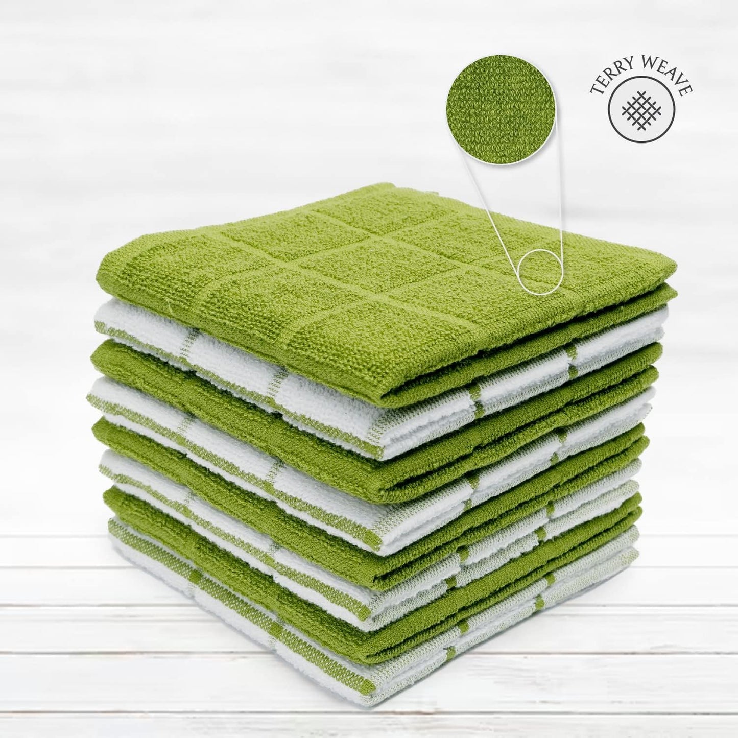 100% Cotton Terry Dish Cloth & Dish Towel, 6 Pack, Super Soft and Absorbent Kitchen Towels, Perfect