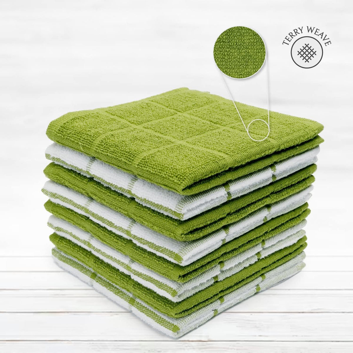 100% Cotton Terry Dish Cloth & Dish Towel, 6 Pack, Super Soft and Absorbent Kitchen Towels, Perfect