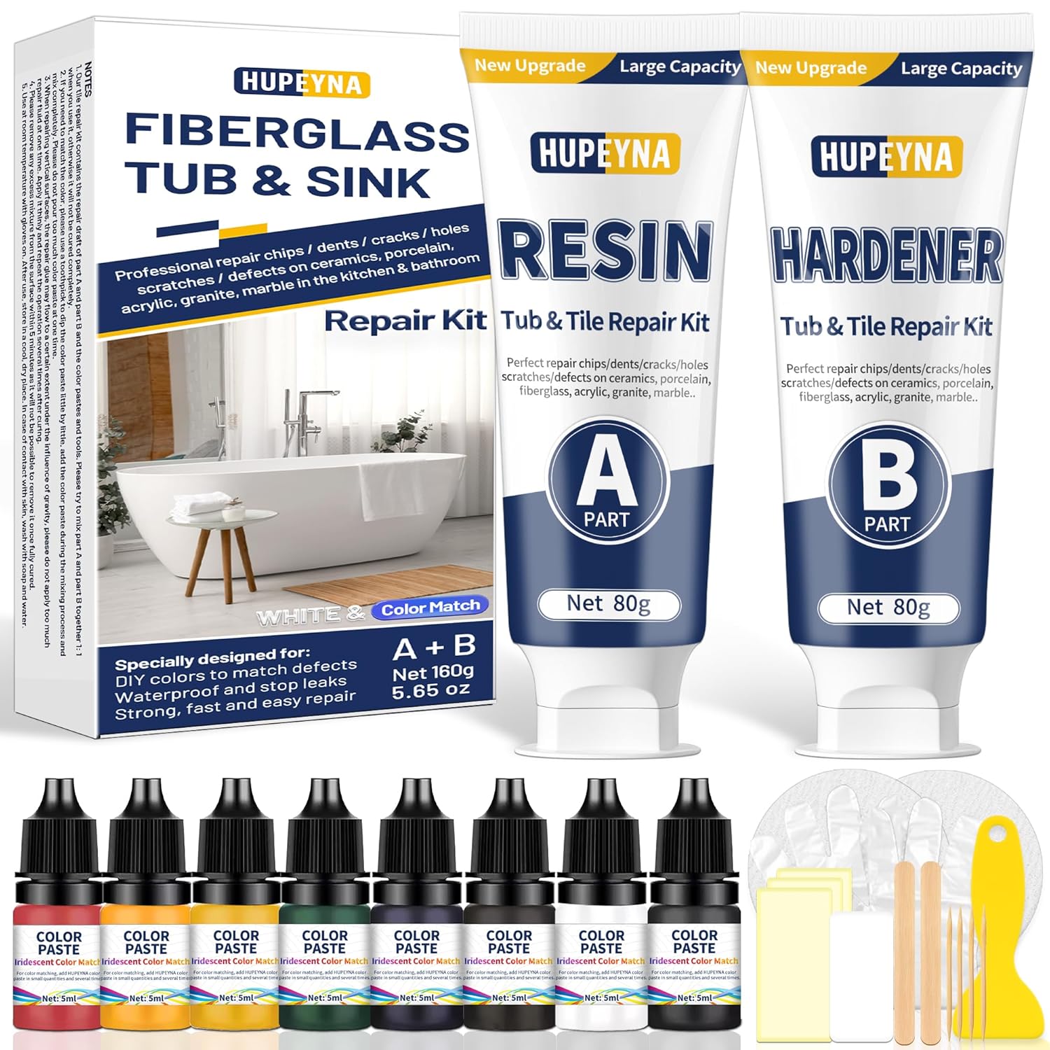 Fiberglass Repair Kit, Bathtub Repair Kit for Tile, Acrylic, Ceramic, Enamel, Kitchen Bathroom Fix