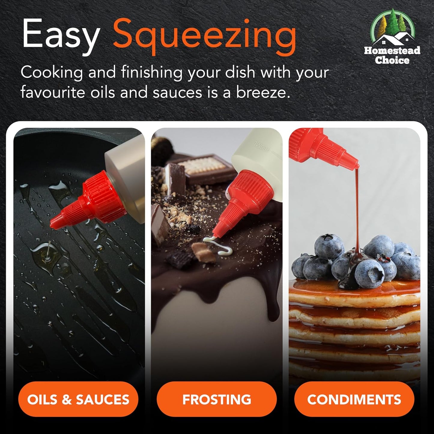 6-pack Plastic Squeeze Bottles for Sauces - 16oz Condiment Squeeze Bottles for Liquids - BPA Free