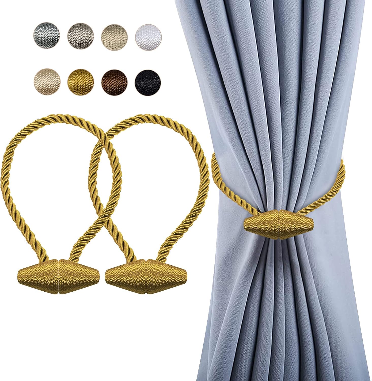 Hion Magnetic Curtain Tiebacks Golden 2pcs, Curtain Tiebacks Buckles Holdbacks Holders Hooks Clip