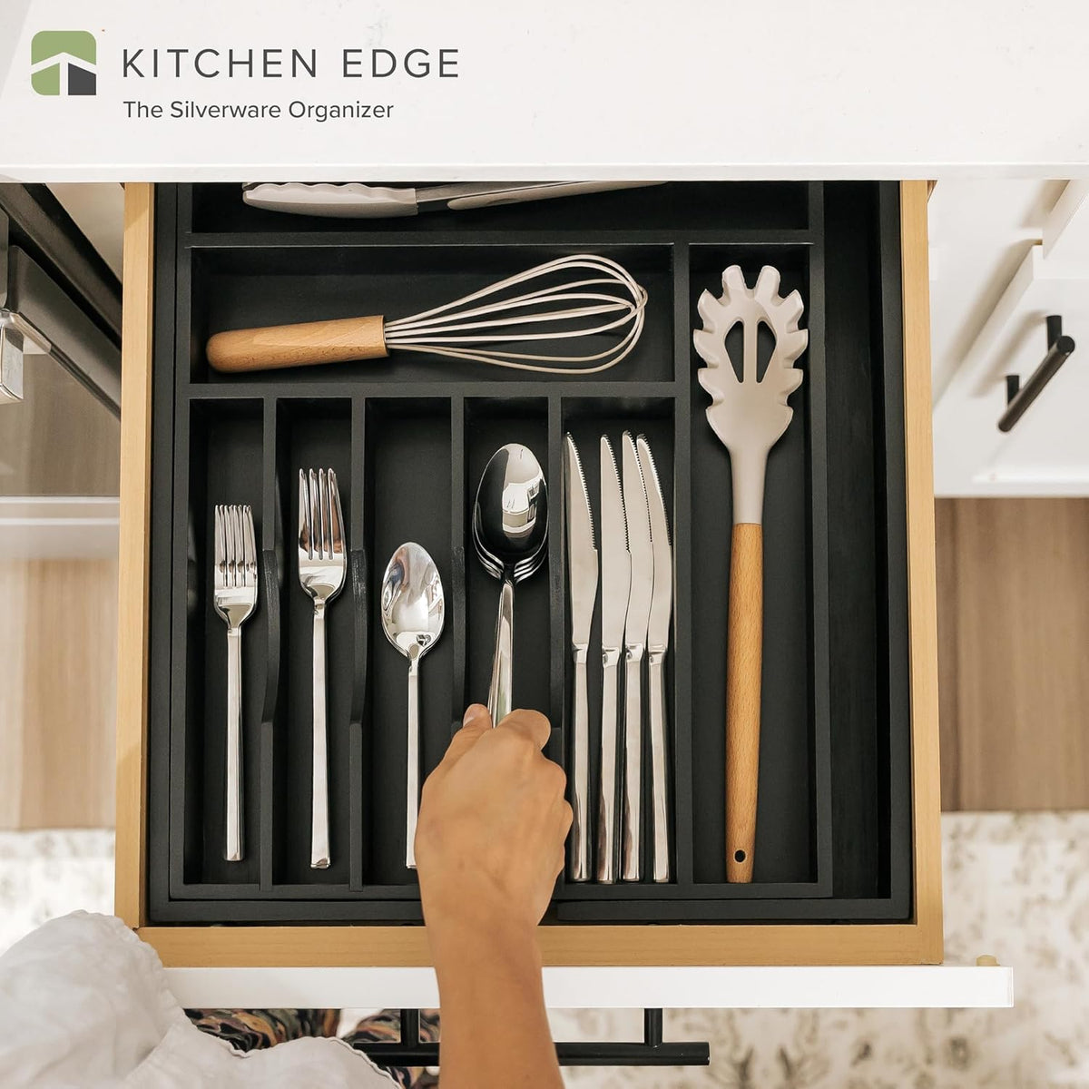KitchenEdge Premium Silverware, Flatware and Utensil Organizer for Kitchen Drawers, Food-Safe