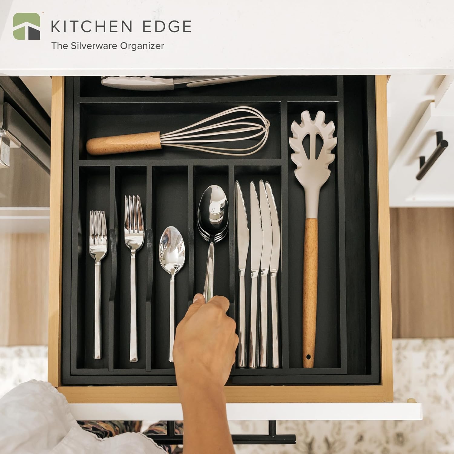 KitchenEdge Premium Silverware, Flatware and Utensil Organizer for Kitchen Drawers, Food-Safe