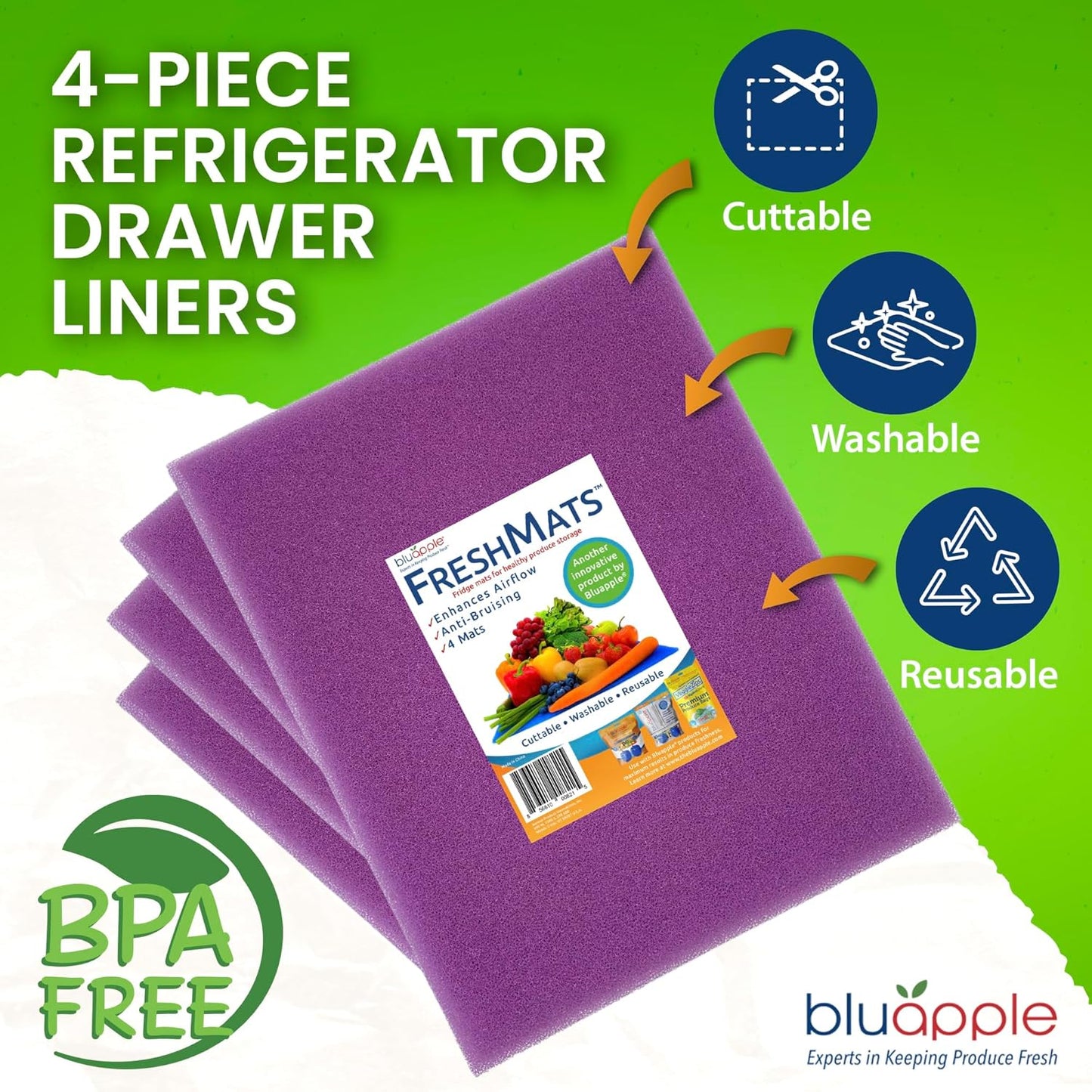 Bluapple FreshMats, Refrigerator Liner, Fridge Drawer Mats, Crisper Life Extender Liner Keeps