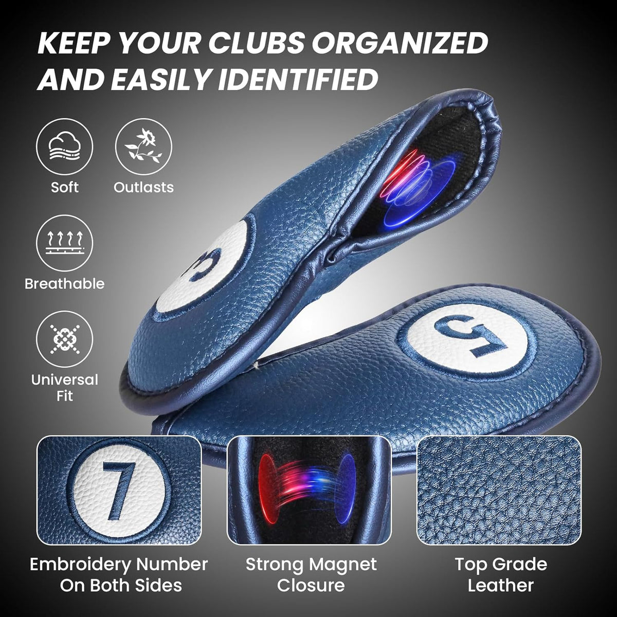 FINGER TEN Golf Club Covers for Irons Magnetic Value 11 Pack, Synthetic Leather Deluxe Head Cover
