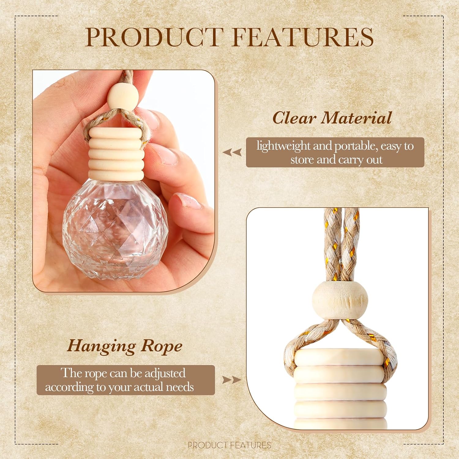 BBTO 50 Pcs Hanging Car Air Freshener Car Diffuser Bottles Empty Glass Perfume Bottle Freshener