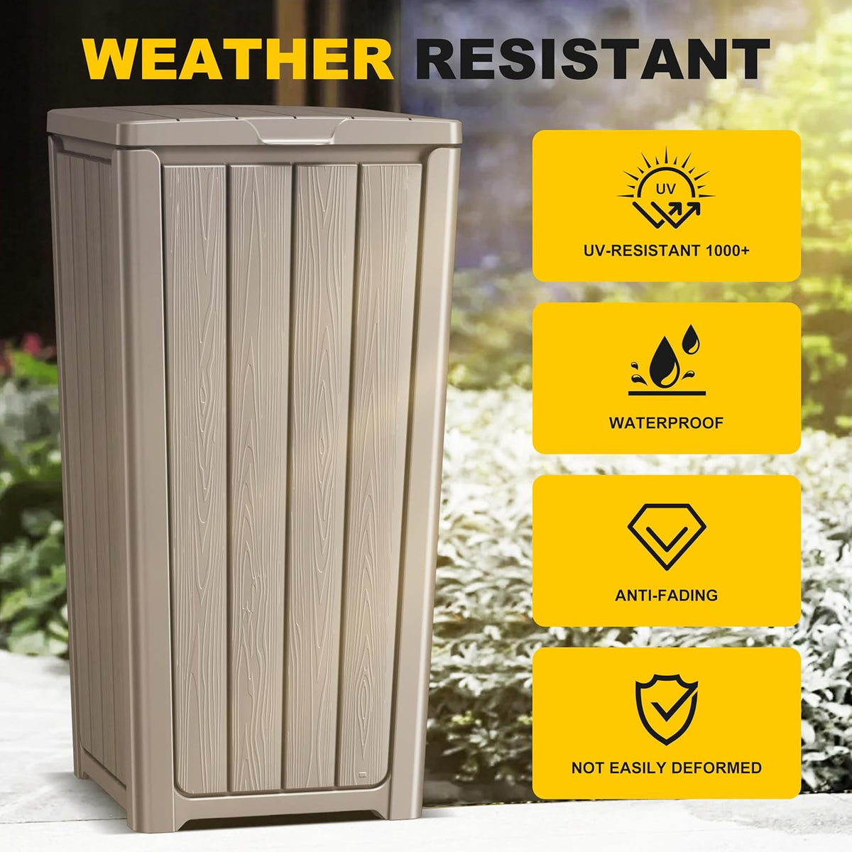 EasyUp Outdoor Trash Can with Lid, Waterproof and Sunscreen Resin Garbage Cans, Outside Trash Bin