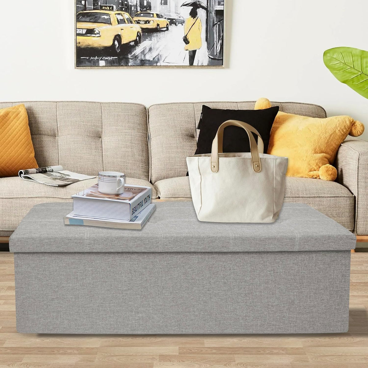 GLAXYFUR 43 Inches Folding Storage Ottoman Bench, Storage Chest, Footrest for Entryway, Living